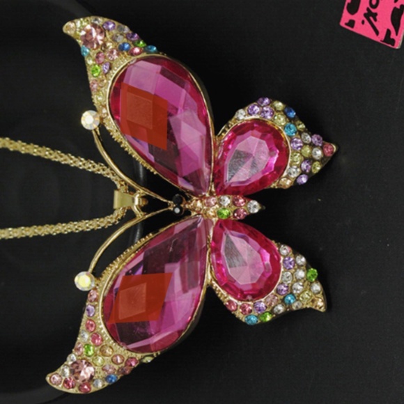 Purple Butterfly Necklace with Multicolor Tips -Crystals & Rhinestones Accents - Picture 5 of 6